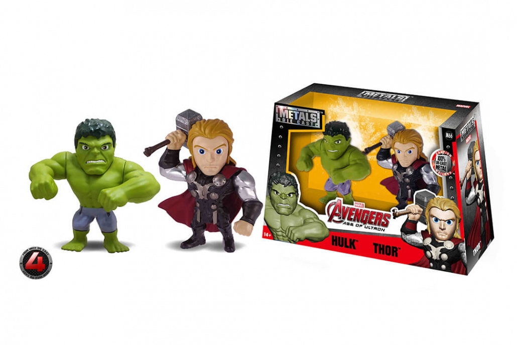Jada metales Marvel 4" Classic Twin Pack-Hulk & Thor Figuras Juguete Diecast M66 